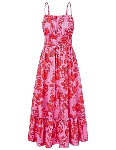 Womens Summer Dresses 2025 Spaghetti Strap Sleeveless Casual Boho Sundress Floral Maxi Dress Purple Red Floral S - Image 1