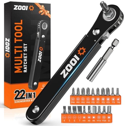 ZOOI 22 In 1 Ratchet Screwdriver Set, EDC Gear Tool Pocket Ratcheting Screwdriver, Valentines Day Gifts for Him Men Dad, 90 Degree Right Angle Screwdrivers, Tight Spaces Mini Ratchet Set