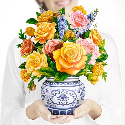 Airpark Pop Up Flower Card, 3D Paper Flowers Bouquet, Mother's Day, Birthday, Thank You, Get Well Greeting Cards with Note Card & Envelope, Yellow Rose - Image 1