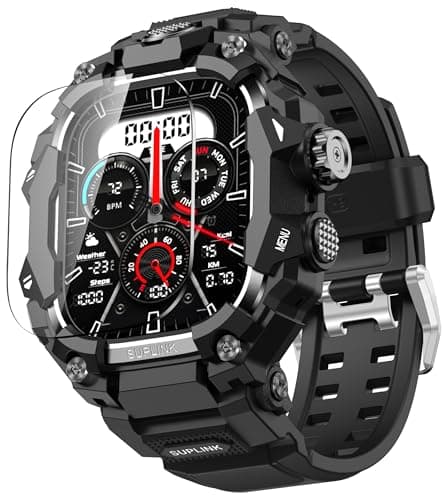 SUPLINK Rugged Case Band for Apple Watch Ultra 2 Band/3/1, Compatible with Men Apple Watch Bands 49mm, Sratch-Resistant Protective Bumper Screen Protector Kit for iWatch Ulltra 3 Bands (Black) - Image 1