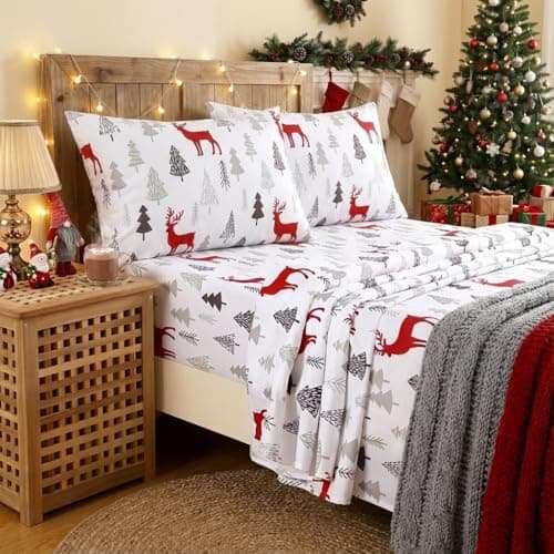 CAROMIO Christmas Sheets Queen, Soft Brushed Microfiber Bed Sheet Set, 16 Inches Deep Pocket Fitted Sheet Winter Holiday Sheets Set (Christmas Pattern, Queen) - Image 1