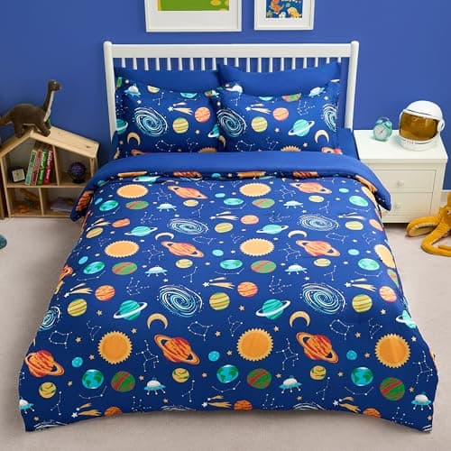 Joiedomi Kid Full Comforter Set 7 Piece Cosmic Space Bedding Set for Boys Girls Super Soft Microfiber Bed in a Bag with Comforter Sheets Pillowcase Sham - Image 1