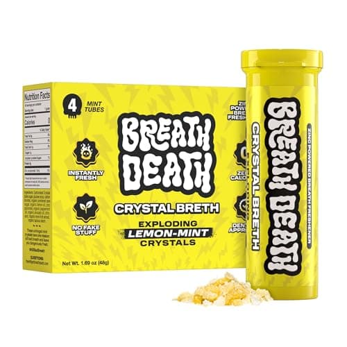 Breath Death Crystal Breath Mints, Lemon-Mint Crystals, Breath Freshener, Instant Fresh Breath, Gluten Free, Vegan & Zero Calorie Mints, Zinc-Infused, 4 Tubes - Image 1