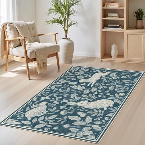 Vintage Living Room Area Rug 3x5 - Large Soft Washable Oriental Traditional Distressed Farmhouse Rugs for Bedroom - Indoor Floor Accent Carpet for Home Office House Decor -Easter Blue - Image 1