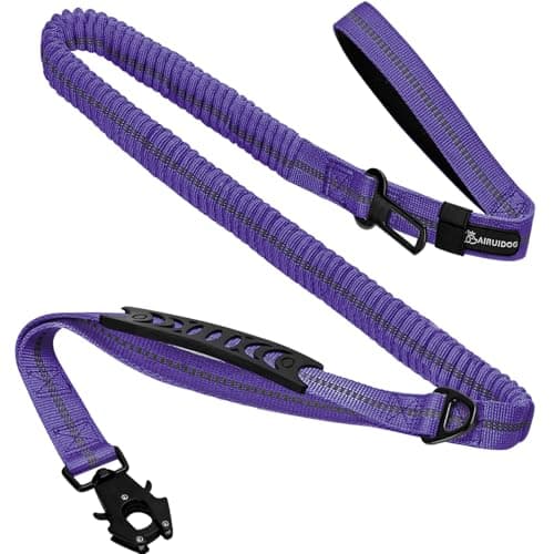 Heavy Duty Bungee Dog Leashes, 4-6FT Shock Absorbing Tactical Dog Leash with 2 Padded Handles, Metal Carabiner Clip,Car Seatbelt, Reflective Dog Leash for Medium Large Dogs (Purple) - Image 1