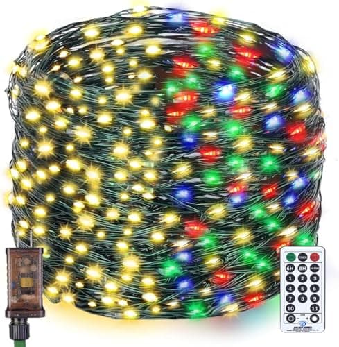 XUNXMAS Outdoor Indoor String Lights Christmas 500LED Warm White Multicolor Fairy Lights 164ft Green Wire Dimmable with Remote Control, Waterproof Fairy Light for DIY Christmas Tree - Image 1