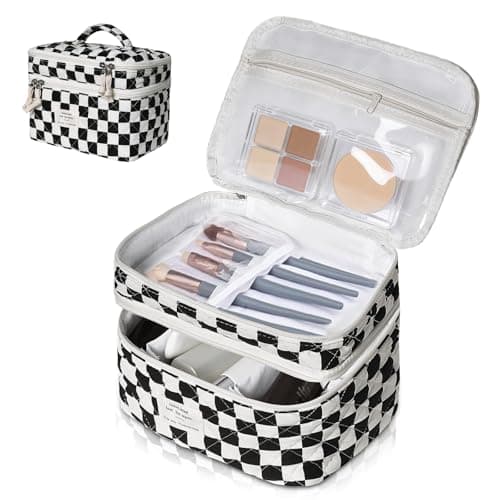 Gosect Makeup Bag, Portable Travel Make up Bag, Large Capacity Quilted Cosmetic Organizer Bag, Cute Floral Toiletry Bag for Women Girls - Image 1