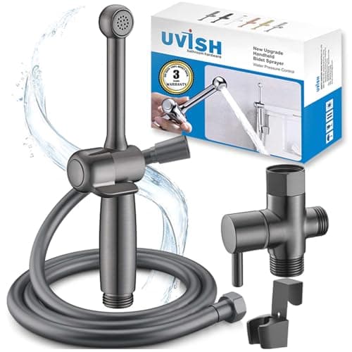 Uvish Handheld Bidet Toilet Sprayer, Black Bidet Spray for Toilet, Cloth Diaper Sprayer with Backflow Preventer, Adjustable Water Pressure Brass Hand Held Spray Attachment - Image 1