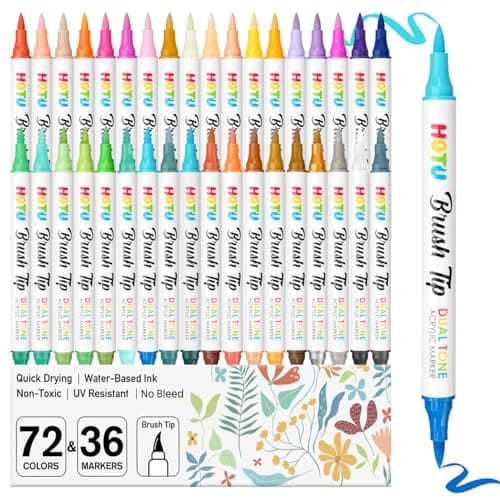 HOTU 72 Colors Acrylic Paint Markers for Coloring BooksFabric Stone Wood Sketchbook Eggs - 36 Set Dual Brush Tip Paint Pens - Art and Crafts Supplies Kit - Great Gifts Idea (36pcs,72 colors) - Image 1