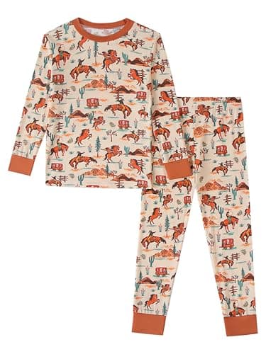 Joonberry Toddler Kids Soft Bamboo Viscose Long Sleeve Top and Pants Clothing Set–2-Piece 2-9Y Boys Girls Outfit(Horseback Riding, 4-5Y - Image 1