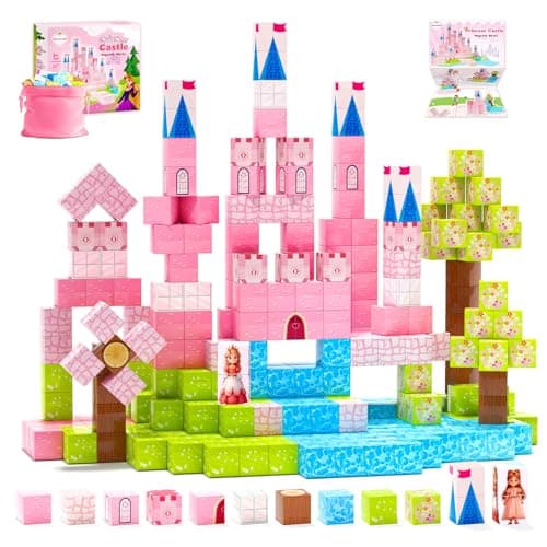 Hiwawind Magnetic Blocks Princess Toys - Easter Gifts for Kids - Princess Castle Building Blocks,Birthday Gifts for Girls, Toys for 3 4 5 6 7 8 Year Old Girls Boys, Preschool Toddlers Travel Toys - Image 1