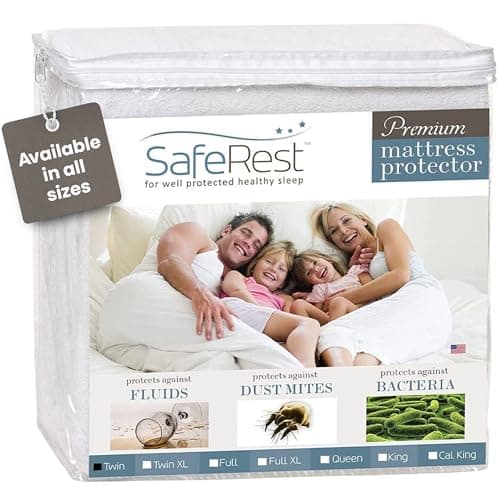 SafeRest Waterproof Twin Size Mattress Protector - Fitted with Stretchable Pockets - Machine Washable Cotton Blend Mattress Cover for Bed - Image 1