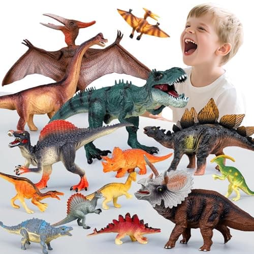 Drefirsa Dinosaur Toys for Kids 3-5 5-7, 14PCS Big Realistic Dinosaur Figure Set with 6 Jumbo & 8 Small, Educational Toddler Dino Toys for Boy & Girl Party Favor, Birthday Gift, Cake Decoration - Image 1