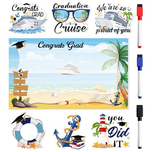 Graduation Cruise Door Decorations Magnetic, 7 Pcs Summer Beach Large Ship Nautical Congrats Grad Cruise Magnets, Magnetic Door Signs for Ship Cabin Decor, with 3 Pcs Pen - Image 1