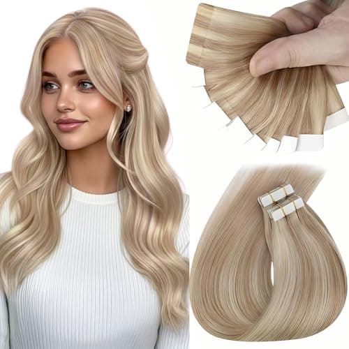 Sunny Hair Blonde Tape in Hair Extensions Human Hair Remy Hair Extensions Real Human Hair Tape in 16inch Human Hair Extensions Tape in 10Pcs 25g - Image 1