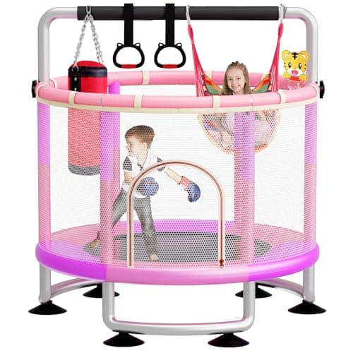 60" Toddler Trampoline for Kids,5FT Kids Trampoline for Toddlers 1-3,Upgrade Adjustable Kids Trampoline Indoor Outdoor,Mini Trampoline for Kids 2-5,500lbs Baby Small Trampoline with Net and Swing - Image 1