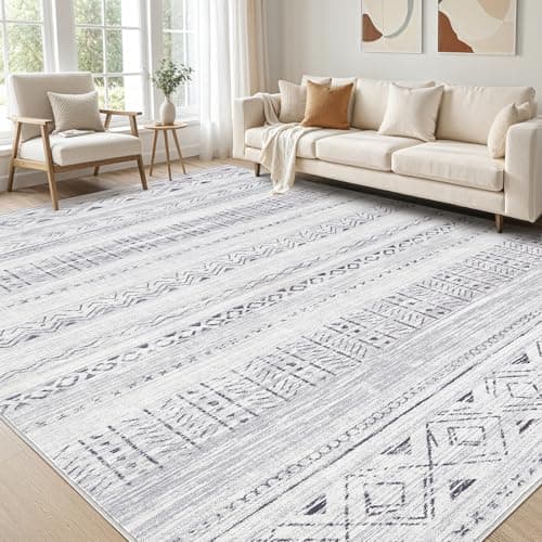cotiled 5x7 Area Rug for Living Room, Washable Non-Slip Large Area Rug, Indoor Floor Carpet Low Pile Soft Boho Farmhouse Rug for Bedroom Dining Room (Dark Grey,5'x7') - Image 1
