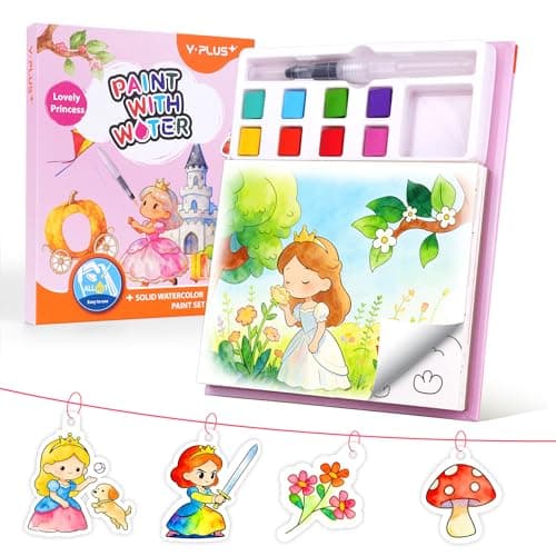YPLUS Paint with Water Coloring Book for Toddlers, Mess Free Watercolor Painting Set with Brush, 26 Pages & 8 Color Palettes, DIY Art Craft Travel Toy Gift for Kids Ages 1-3 2-4 4-6 (Princess) - Image 1