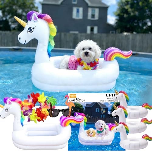 KUCDBUN Dog Pool Float, Funny 6-in-1 Inflatable Dog Floats for Pool, Pet Floatie Raft for Small Dogs, Puppy and Doggies, White Unicorn - Image 1