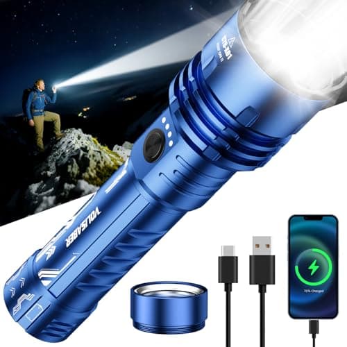 VOLISABER Flashlight 2000 High Lumens, Rechargeable Zoomable LED Tactical Flashlight with Ignition Lens, Emergency Flashlight for Camping Home Security, 5 Modes Waterproof Handheld Flashlights (Blue) - Image 1