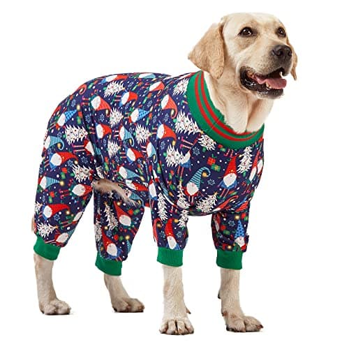 LovinPet Large Dog Christmas Pajamas - Christmas Outfit Xmas Holiday Costume for Dogs, Lightweight Pullover, A Gnome to FA La Navy Prints Large Dog PJ's Pitbull Clothes, 2XL - Image 1