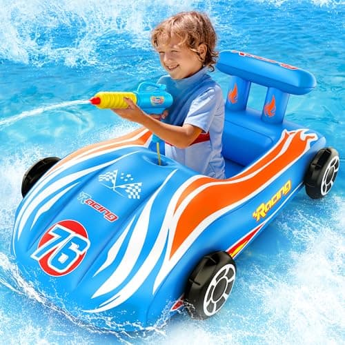 ZIZZ Pool Floats Kids Toys with Water Gun - Inflatable Ride-on Pool Toys for Kids Ages 4-8 Race Car Toddlers Pool Float Summer Outdoor Swimming Pool Toys Games for Boys Girls Fun Summer Water Toys