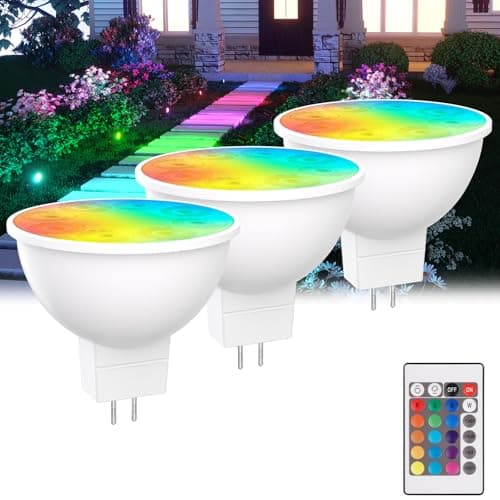 Noobibaba MR16 LED Bulb Color Changing 4W MR16 Color Changing LED Bulbs 12V Gu5.3 Bi-Pin Base Warm White+15 Multi Colors for Landscape Lighting (3 Bulbs and 1 Remotes) - Image 1