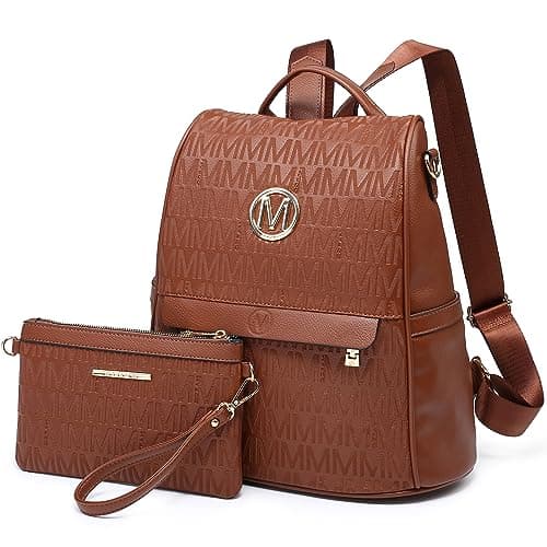 MKP Women Fashion Backpack Purse Multi Pockets Signature Anti-Theft Rucksack Travel Ladies Shoulder Bag Handbag 2Pcs - Image 1
