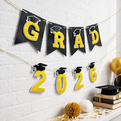 Graduation Decorations 2026– 3D Congrats Grad 2026 Banner Black and Gold Layered Grad Party Decor for School and Home Graduation Photo Backdrop (Black) - Image 1