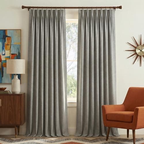 NICETOWN Stone Grey Pinch Pleated Linen Curtains 90" Long - Elegant & Classic Room Darkening Drapes for Patio Sliding Door, Natural Textured Fabric for Bedroom Windows, 40" Wide, 2 Panels - Image 1