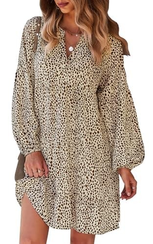 CCTOO Women's Summer Dresses Casual V Neck Button Down 3/4 Sleeve Floral Print Loose Flowy Shirt Dress 067 Khaki X-Large - Image 1