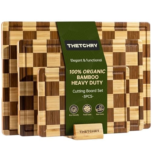 3 Pack Checkered Bamboo Cutting Board Set, Decorative End Grain Thick Wood Cutting Board, Crack-Resistant, Heavy Duty Non-slip Chopping Boards, Aesthetic Serving Trays for Home Decor, Gift - Image 1