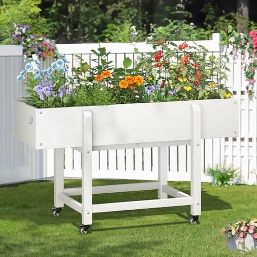 LUE BONA Raised Garden Bed with Wheels, 48 * 16.7 * 28 in, Poly Elevated Outdoor Planter Box with Tools, Weather Resistant, Standing Growing Bed Herb Planter for Vegetable, Flowers, Fruits - Image 1