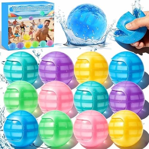 12Pcs Reusable Water Balloons, Self Sealing Quick Fill Silicone Water Toys for Kids 3-12, Summer Outdoor Water Games for Pool Beach Backyard, BPA-Free Water Splash Balls for Boys Girls Adults Family