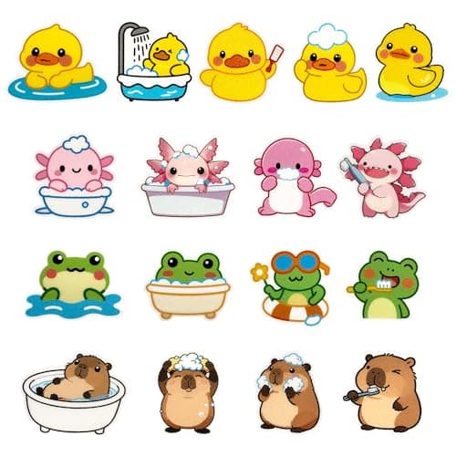UNEEDE Bathtub Non Slip Stickers, 17-Pack Cute Axolotl, Duck, Capybara, Frog Decals, Shower Floor Non Slip Stickers, Textured Surface Anti Slip Shower Stickers, Safety Grip with Premium Scraper - Image 1