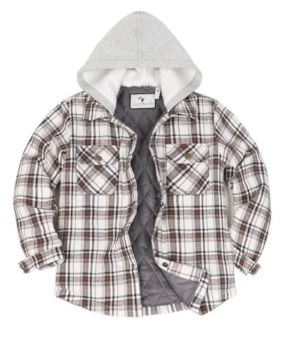 ZENTHACE Kids Boys Girls Quilted Hooded Flannel Jacket, Lightweight Thermal Coat, Neutral Comfort Coffee White L - Image 1