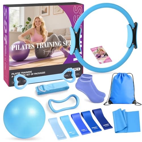 Vanlgs Pilates Kit 13Pcs Home Pilates Essentials Workout Kit with 13" Ring, 10" Ball and Resistance Bands for Women at Home Pilates Equipment Set for Beginners(Blue) - Image 1