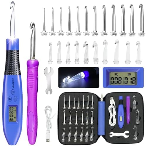 22 Size Crochet Hook Set with Light & Digital Counter, Ergonomic for Arthritic Hands, 2.0–14.0 mm Interchangeable Hooks, Rechargeable and Beginner-Friendly - Image 1