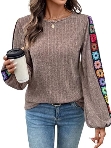 Halobelle Women Blouses Dressy Casual: Office Attire Long Sleeve Dress Tops for Women Work Clothes Loose Fitting Plus Size Tops(Brown X-Large) - Image 1