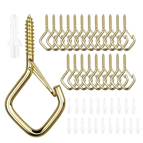 Emiluil 22 PCS Metal Gold Eye Screw Hooks for Hanging Heavy Duty.Windproof Ceiling Hooks for Hanging Plants,Cup,Wind Chime,Bird Feeders,Christmas String Lights at Indoor&Outdoor 2.2 Inch - Image 1