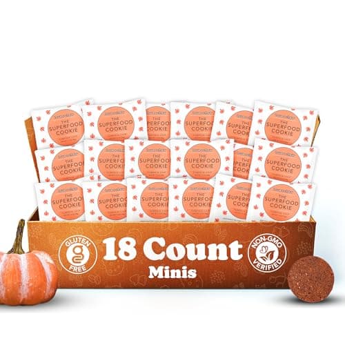 Love + Chew Mini Vegan Cookies, Gluten Free, 3g Plant Based Protein Per Cookie, Pumpkin Chocolate Chip Flavor, Healthy Snacks for Adults and Kids, Individually Wrapped Cookies, Pumpkin Chip, 18 Pack