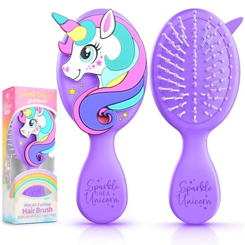 Sparkle Unicorn Toddler Hair Brush for Toddler Girls & Kids Ages 2-4+, Purple Mini Unicorn Hairbrush, Gentle Detangling brush, Wet & Dry Hair, Ball-Tip Bristles for Sensitive Scalp, Travel Hairbrush - Image 1