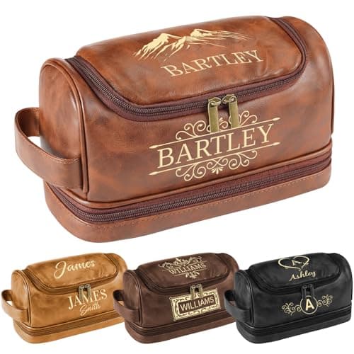 Personalized Toiletry Bag for Men - Custom Large Leather Dopp Kit with Engraved Name & Text, Personalized Gift for Groomsmen, Husband, Dad, Boyfriend, Birthday or Christmas Gifts for Men