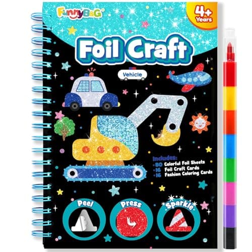 FUNNYB&G Foil Art Crafts for Kids Ages 4-8: Easter Basket Stuffers Essentials for Kids 2026, Easter Gifts for Boys, Crafts Supplies,Party Favors,Creative Toys for Kids 4 5 6 7 8 Years Old (Vehicle) - Image 1