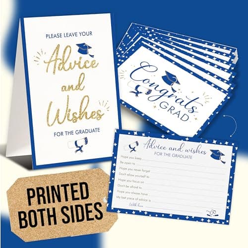 STOFINITY Graduation Advice Cards 2026-50 Pcs Well Wishes And Advice For The Graduate, Blue And Gold Graduation Decorations 2026, High School Graduate Party Supplies, College Grad Games Activities - Image 1