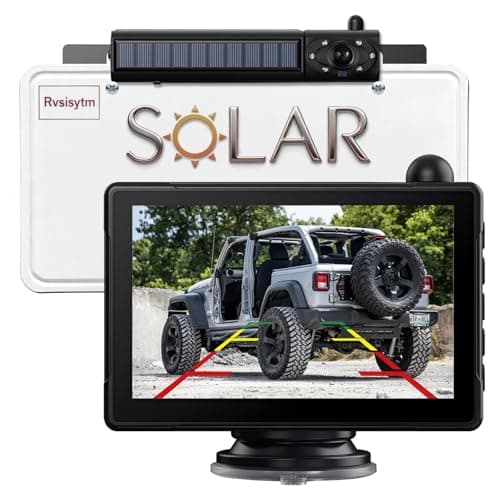 Rvsisytm 1080P Solar Wireless Backup Camera with 5in Monitor, 5000mAh Rechargeable Battery and Solar Panel, IP69K Waterproof, IR Night Vision, Support 2 Cameras, for Car, RV, Trailer, Camper (0092)