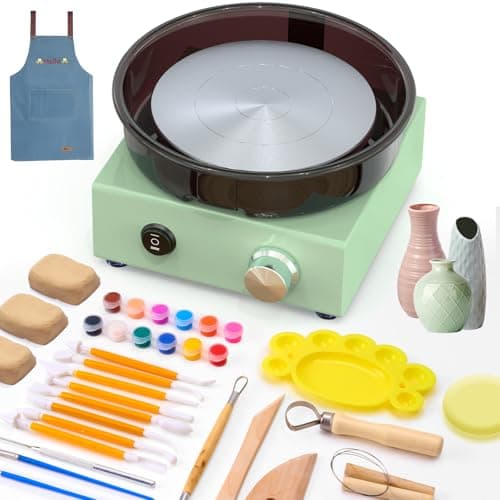 Alldeer Mini Pottery Wheel Kit - 6" Turntable Two-Way Rotation Clay Wheel, Metal Frame, Removable Splash Tray Ceramic Making Kit with 18PCS Sculpting Tools, Pottery DIY Machine for Kids and Beginners - Image 1