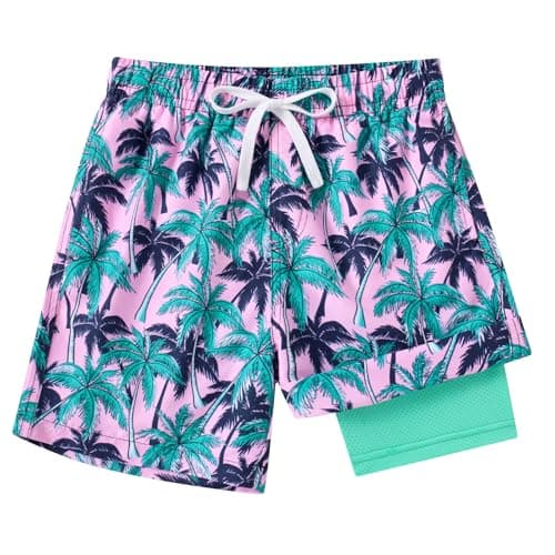 Cozople Boys Compression Swimsuit UPF Swimming Trunk Coconut Tree Swim Short with Boxer Brief Liner Quick Dry Swimwear Stretchy Bathing Suit Size 8 - Image 1