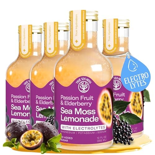 Passion Fruit Elderberry Sea Moss Electrolyte Lemonade – Exotic Drink – No Added Sugar with Sea Moss & Electrolytes – 4 x 12 fl oz Bottles – Made in USA - Image 1