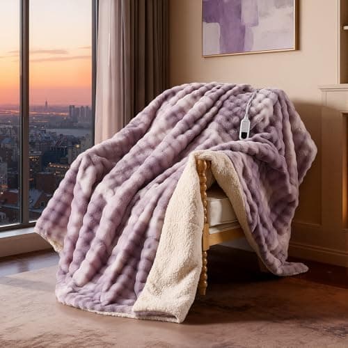 WOOMER Full Size Heated Blanket with 10 Heating Levels & 10H Auto Off, Machine Washable Double-Sided Rabbit Faux Fur Electric Blanket for Couch, Bed and Living Room, ETL/CPF Certified - Image 1